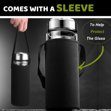 Double-walled glass tea bottle 1 liter with 2-in-1 stainless steel strainer to go, 1000ml large volume, tea bottle 100% leak-proof 1 l (500ml (Anytime))