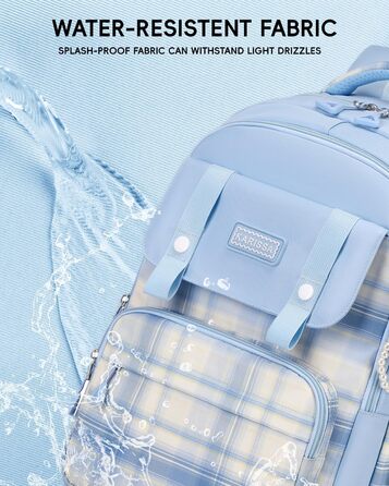 Шкільний рюкзак Tanou для дівчаток-підлітків, великий набір з сумкою через плече, в клітинку, 26L, блакитний