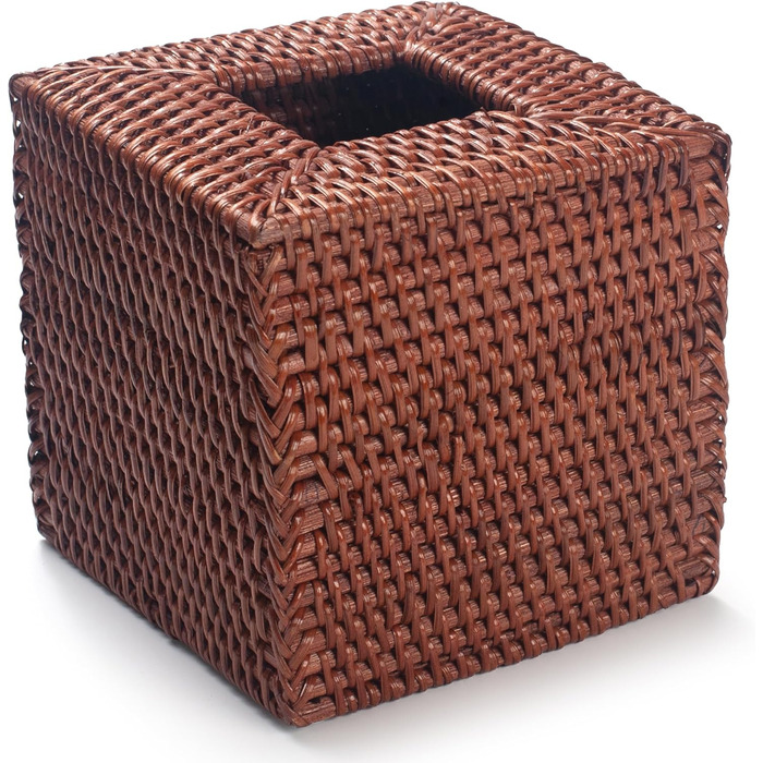 Square Rattan Cosmetic Tissue Boxes, Tissue Box Holder Dispenser for Home Office, 14.5 x 14.5 x 14.5 cm, Honey Brown
