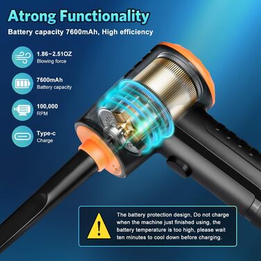 Електричний пилосос для повітряного продування Hoofun з акумулятором 7600mAh та LED-ліхтариком. Комплект для чищення ноутбука, клавіатури, електроніки, авто, диванів.