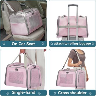 Транспортна переноска для котів та маленьких собак Petfit, рожева, L, з ремінним кріпленням та розкладною матрацом