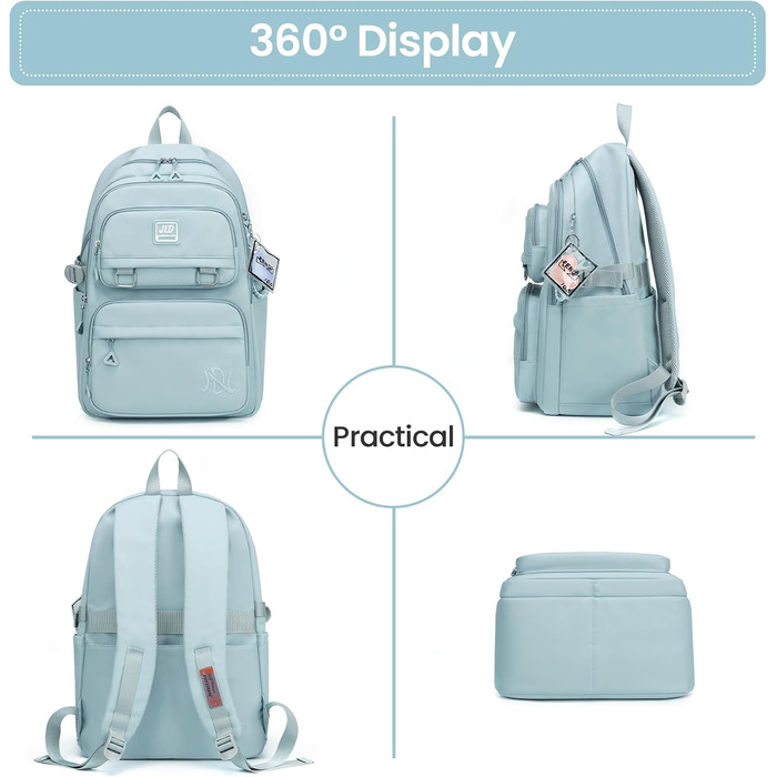 Шкільний рюкзак для дівчаток-підлітків: стильний та водонепроникний, 3-9 клас, для школи та подорожей, блакитний (8529)