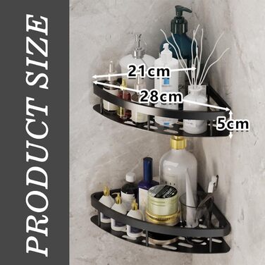 Поличка для душу JUVEL без свердління, кутова, 2 шт. Матова поверхня, захист від іржі, органайзер для душу, кухні, ванної кімнати. Легка установка (Чорний)