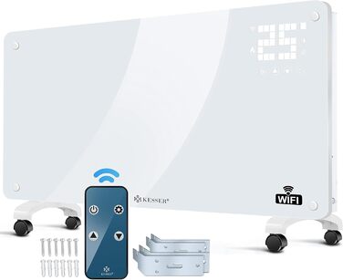 Електричний конвектор KESSER® з Wi-Fi керуванням та пультом дистанційного керування | 2500 Вт | Скло | Настінний/Підлоговий | LCD-дисплей, таймер, сенсорне управління