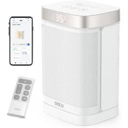Обігрівач Dreo Atom One S: енергоефективний, тихий, 1500W з Wi-Fi, пультом ДУ, осциляцією 70°, 12-годинний таймер, 3 режими, 3 швидкості, PTC кераміка, білий