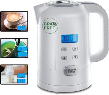 Russell Hobbs Kettle with Temperature Setting Digital [25°-100°C, e.g. for baby food, target & actual temperature LCD display] Precision Control (1.7l, 2200W, keep-warm function, baby milk) 21150-70