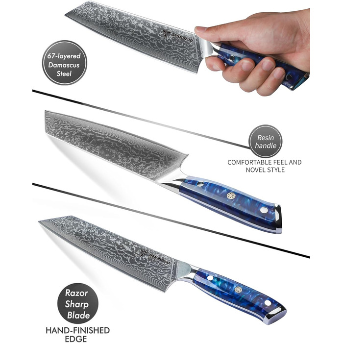 Ніж Kiritsuke Damastmesser 22 см, серія Xuan, сталь VG10 Дамаск, ручка з полімеру (сапфірово-синій)