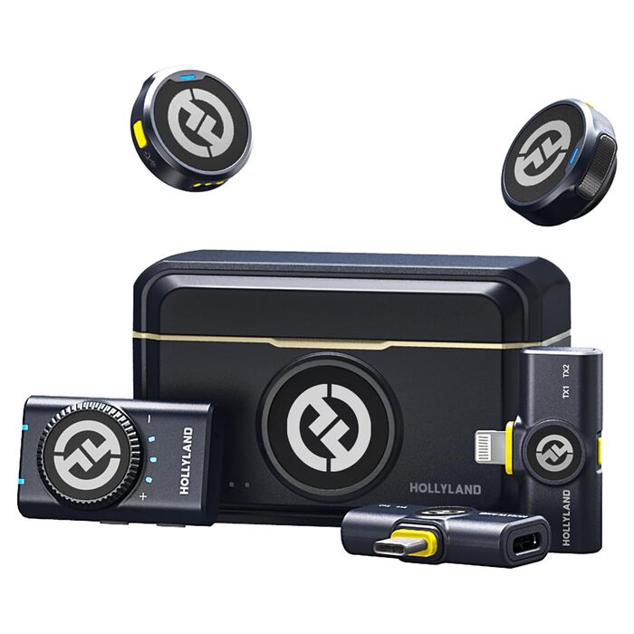 Hollyland Lark M2 Бездротовий петличний мікрофон для iPhone 15/16/17 та Android, 300м радіус дії, Hi-Fi звук, шумозаглушення, 30 годин роботи, міні-мікрофон для відео (2TX + USB-C RX + зарядний кейс) (Комбо (2TX+3RX), Чорний)