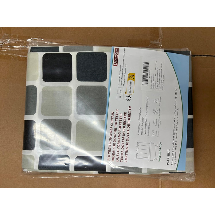 Шторка для душу DUFU, водовідштовхувальна, миється | Швидковисихаюча поліестер, 12 гачків | Напівпрозора захисна шторка для ванни (180x200 см, Темно-сірий) (Мозаїка 180x200 см)