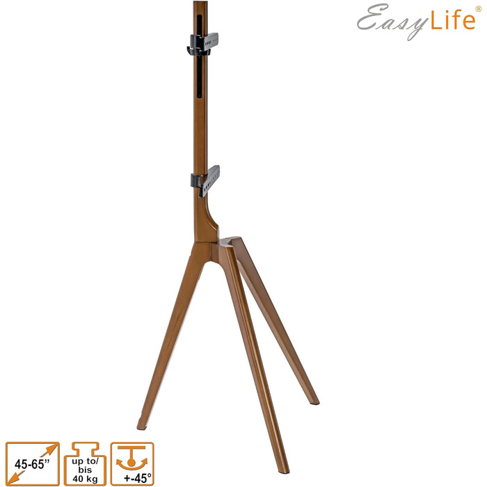 Підставка для телевізора EasyLife з дерева, штангель, трипод, для студії, до 65 дюймів, до 40 кг, поворотна, регульована по висоті, з управлінням кабелів, VESA до 400x400 (Чорний/Бук) (Білий/Волоський горіх)