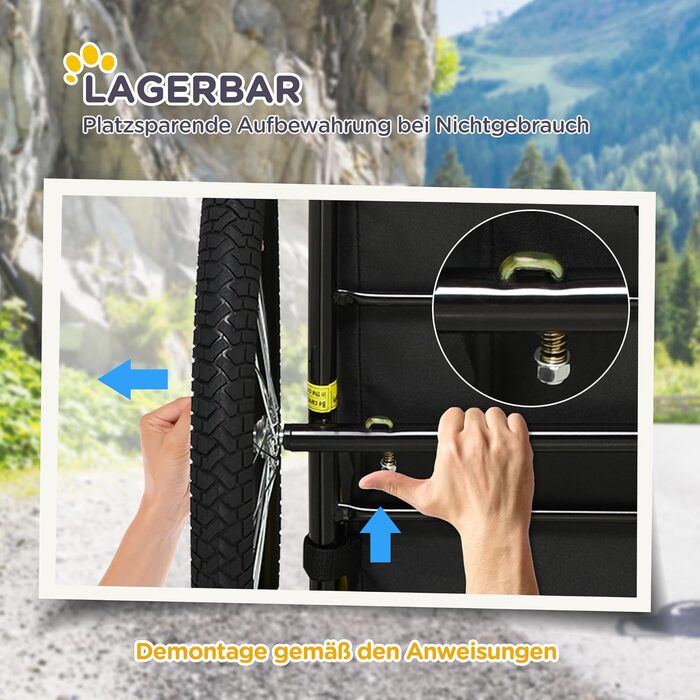 Причіп для собак PawHut, складаний велосипедний причіп для собак, чорний, 140 x 71 x 83 см