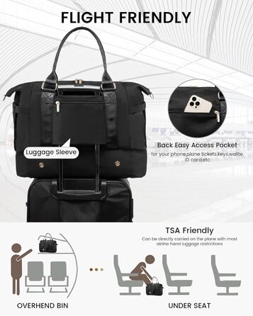 Спортивна сумка LOVEVOOK для подорожей: жіноча дорожня сумка-мішок, weekender, з органайзером, відділенням для взуття та мокрих речей, водонепроникна, 42L, чорна