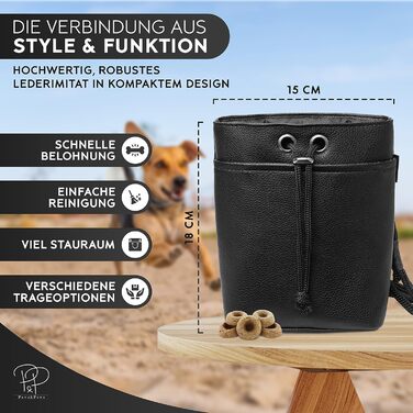 Pawz&Pawz Лекарлики для собак | Стильний набір для годування, дресирування та вигулу | Практичний, міцний ласощівник + диспенсер для відходів | Сумка для собак чорного кольору