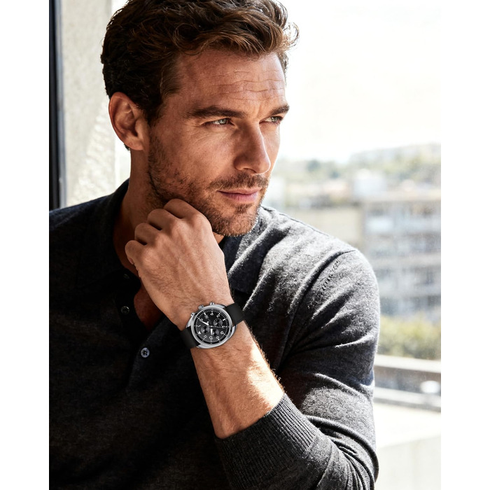 Годинник чоловічий SAPPHERO кварцові з шкіряним ремінцем. Класичний бізнес-годинник для чоловіків, водонепроникність 50 метрів, арабські цифри, хронограф (срібно-чорний)