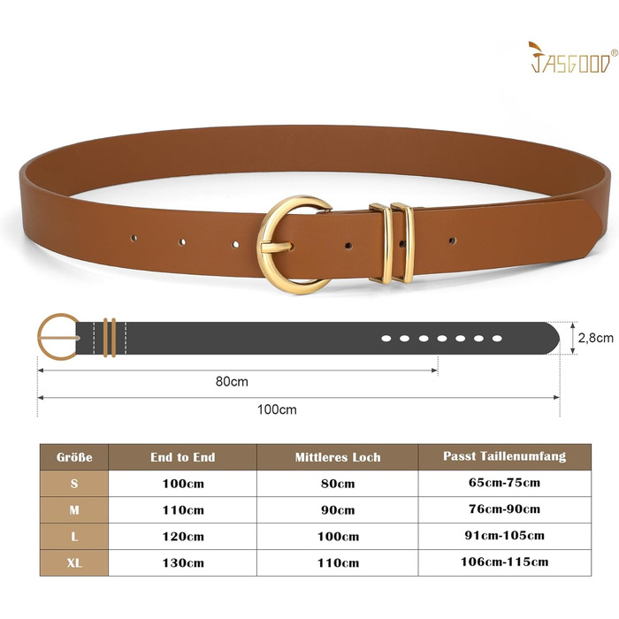Жіночий шкіряний ремінь JasGood з золотистою пряжкою, 120 см (підходить для талії 91-105 см), 110 см (підходить для талії 76-90 см)