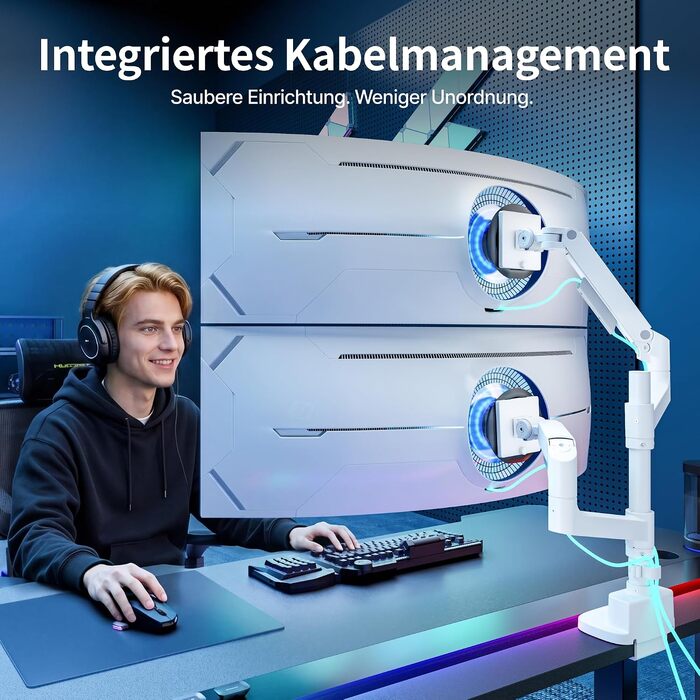 Кронштейн для двох моніторів PEGZONE (17–49 дюймів), білий, навантаження до 20 кг на плече