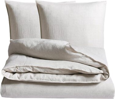 CHUFFED Linen Bedding Set 220x240 3-Piece Bedding Set 100% Natural Linen Bedding - 1 Duvet Cover 220x240 cm + 2 Pillowcases 80x80 cm with Zipper, Soft Breathable, Natural Linen 220x240 cm
