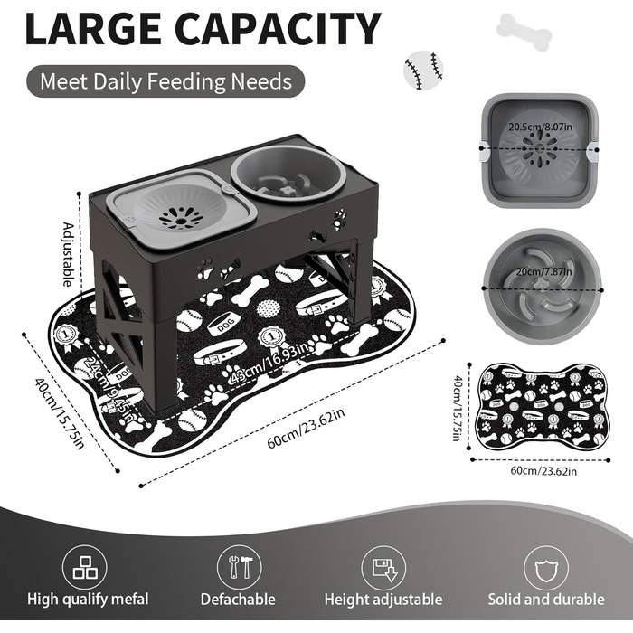 Набір мисок для собак і котів 3-в-1 з регулюванням висоти, антиковзною підстилкою та захистом від розливання (2x1000 мл)