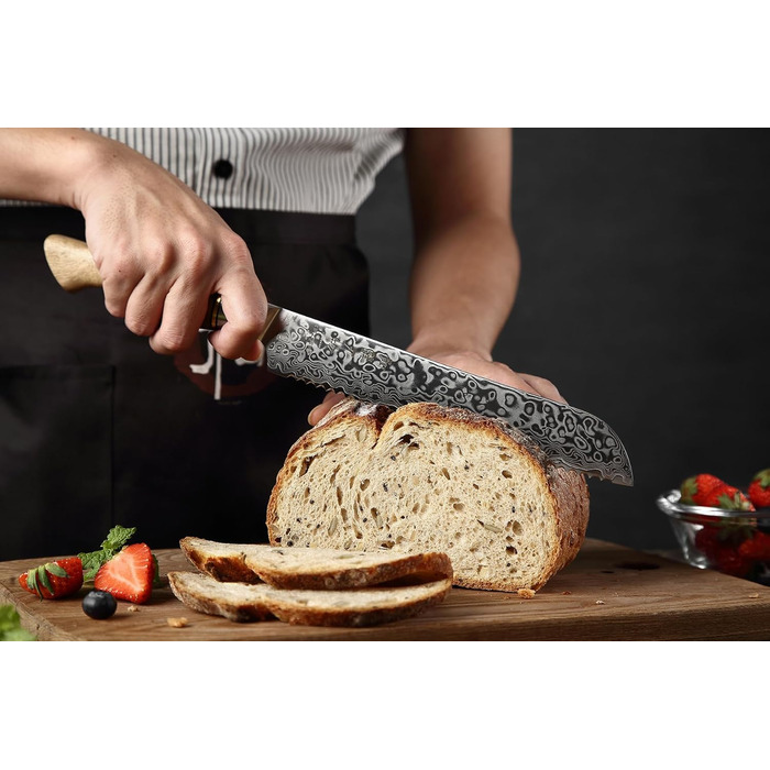 HEZHEN Кухонний ніж Gyuto 21см з дамаської сталі VG10, професійний, з ручкою з берези, для дому та ресторану