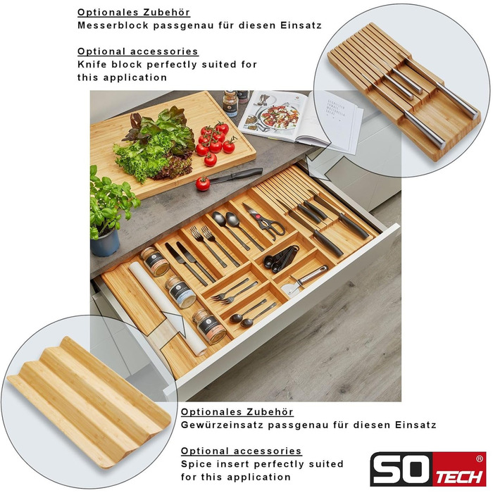 Бамбуковий органайзер Orga-Box 3 для столових приборів, 10 відділень, для шухляди 90 см (473x797 мм), вставка з дерева для кухонь Nobilia після серпня 2012 року