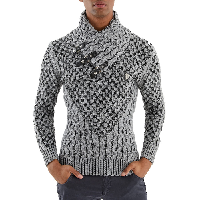 Чоловічий в'язаний пуловер Leif Nelson з коміром-стійкою, теплий зимовий пуловер, regular fit, для повсякденного та ділового стилю, доступний у різних розмірах та кольорах (3XL, сіро-чорний)