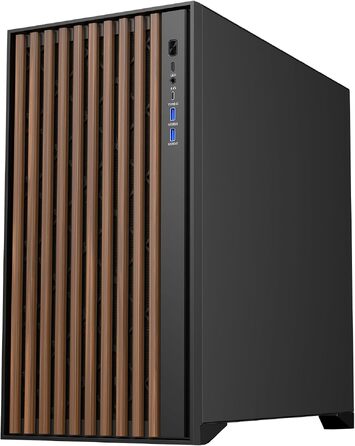 Ігровий корпус Itek Woody Gaming Tower ATX, 3x14см вентилятори, USB 3.0, Type-C, дерев'яна передня панель, загартоване скло, чорний
