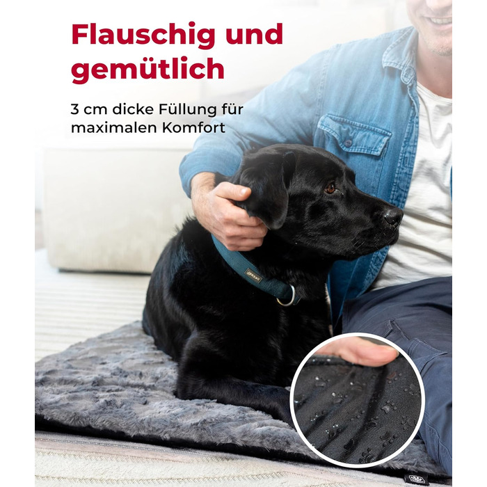 Килимок для собак Преміум-якість з наповнювачем та антиковзаючою основою L (75x115 см) – М'який та Практичний – Зручна Деки для собак – Антрацитовий колір, Виготовлено в Німеччині 75x115 см
