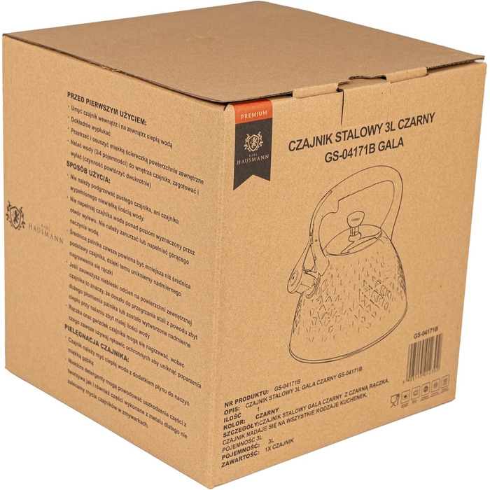 Чайник Karl Hausmann 3L з автоматичним свистком - чорний, з нержавіючої сталі, для індукційних, газових та електричних плит