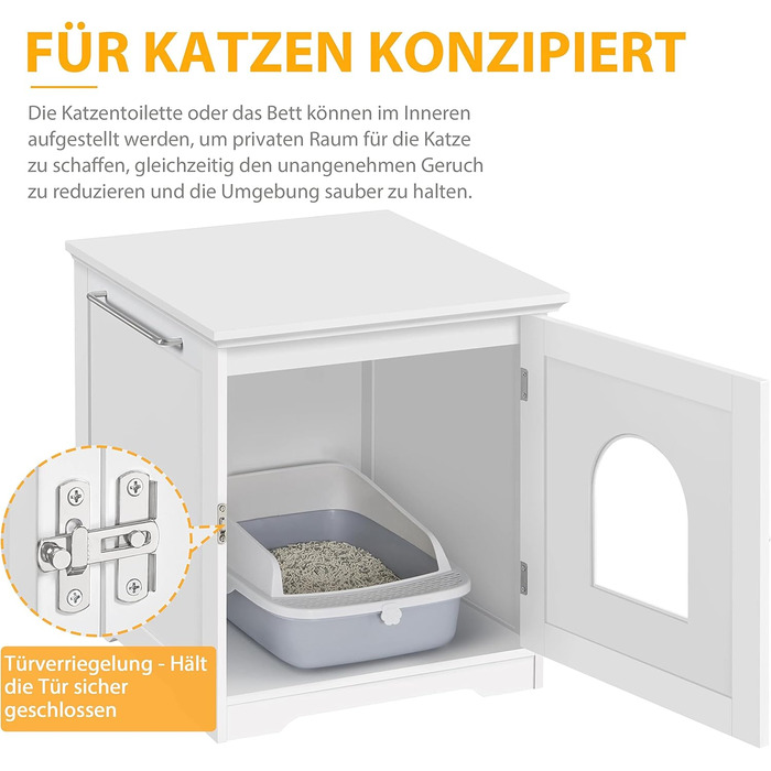 Yaheetech Cat House Cat Cave White Enclosed Cat Toilet with Entrance & Towel Holder Cat Litter Box Cabinet for Cats Dogs Pet 48.5 x 51 x 51.5 cm, White