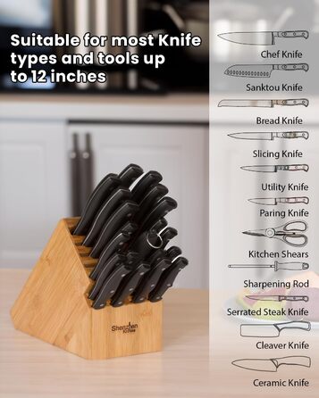 Універсальний бамбуковий блок для ножів Shenzhen Knives XL на 20 широких слотів – органайзер для зберігання кухонних ножів без ножів