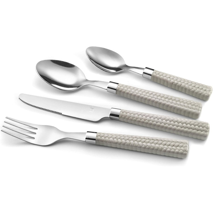 Amefa PAILLE Cutlery Set, 6 People | Dinner Cutlery, 24-Piece | Light-Colored Handles with Woven Design | Cutlery Set 18/0 Stainless Steel | Dishwasher-Safe Cutlery Set | 6 each of Fork, Knife, Spoon & Teaspoon