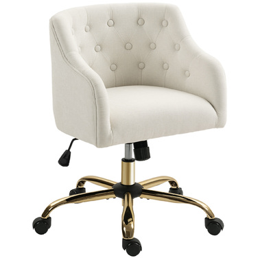 HOMCOM Home Office Chair, Swivel Desk Chair, Height-Adjustable Office Chair with Rocking Function, Linen Look, Vanity Chair for Bedroom, Study, Beige | Aosom