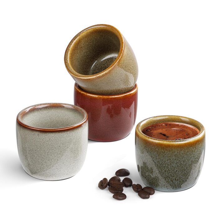 Набір керамічних чашок для еспресо Demitasse, двостінні глазуровані чашки для Nespresso, 4 кольори, 60 мл, 4 шт.