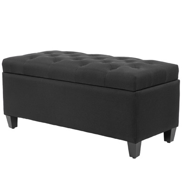 HOMCOM Bench with Cushion, Storage Chest Bench, Entryway, Bedroom, Living Room, Linen-like Polyester, Rubberwood, Black, 100 x 40 x 44 cm | Aosom