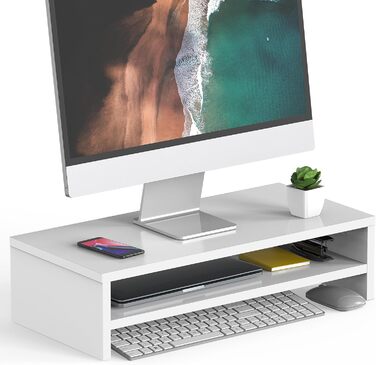 Підставка для монітора FITUEYES, 2 рівні, 54x25,5 см, велика підставка для ноутбука та комп’ютера з місцем для зберігання клавіатури, органайзер для столу, для дому та офісу, біла