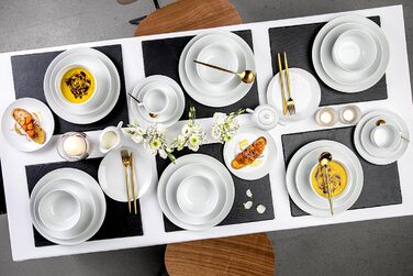 SÄNGER | Tableware New Port white, 18-piece dinnerware set for 6 people made of porcelain, wedding plates, dinner plates | PREMIUM COLLECTION Tableware 18 pcs