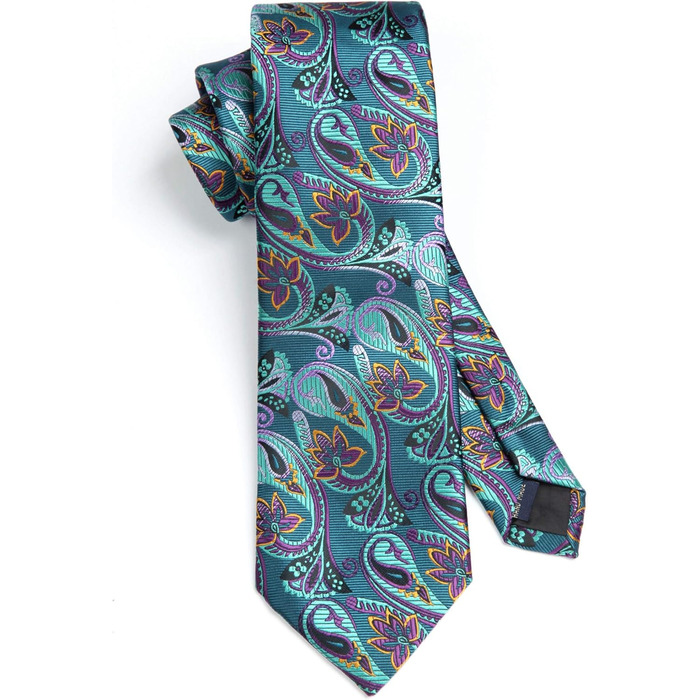 Кравка для чоловіків HISDERN: комплект краватки та нагрудного хустинки з патерном пейслі, формальний стиль, класичний дизайн, аква/фіолетовий колір