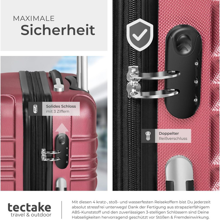 Набір валіз Tectake® 4 шт. з TSA замком, жорсткий корпус, телескопічна ручка, 4 колеса, 360° обертання, зелений (вишневий)