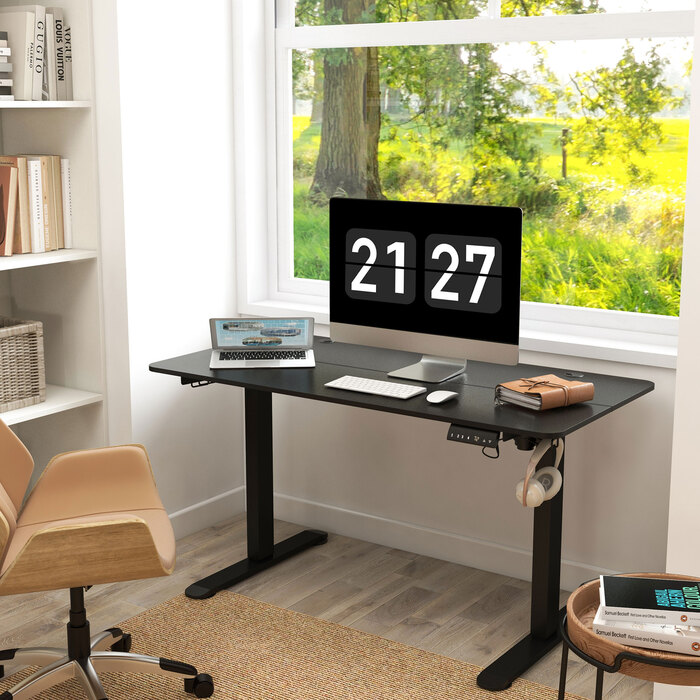 Vinsetto Standing Desk, Electric, with Anti-Collision, Overheat Protection, Memory Options, 140x70x72-116cm, Particleboard, Black | Aosom