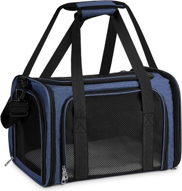 Транспортна сумка для кота та собаки, переноска для собак, складана переноска для котів, портативна переноска, до 5 кг, для середніх собак та котів (M, L 43 x B 28 x H 28 см, темно-синій)