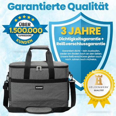 Термосумка HELDENWERK 33L з 7 відділеннями – велика, складна, витримує до 12 годин, виготовлена з темного сірого кольору, з посиленим дном, для пікніка, обіду, виготовлена з водонепроникного матеріалу
