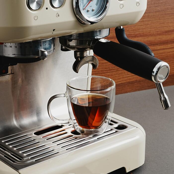 CNGLASS Double-Walled Espresso Cups 160ml/5.4oz, Insulated Coffee Glasses 6-Piece Set, Clear Cups with Handles, Tea Cups for Cold and Hot Drinks