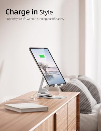 Алюмінієва подвійна складана підставка Nulaxy для iPad, планшетів та iPhone, регульований настільний тримач для Kindle, Pro/Air/Mini, чорний (B-Sрібло)