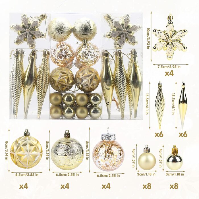 40 шт. прикрас на ялинку: міцні кулі, золоті орнаменти для різдвяного декору