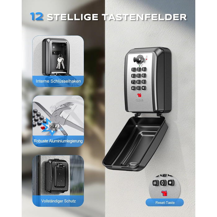 Шлюзовий сейф Mohard з кодовим замком для кріплення на стіні, 12-позиційний, велика місткість, вологостійкий, для дому, офісу, гаража