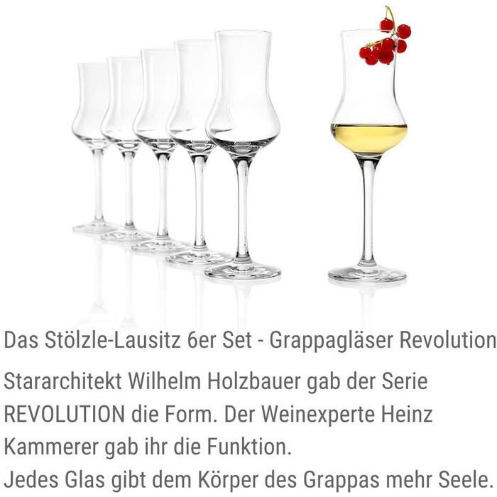 Набір келихів Stölzle Lausitz Grappa 6 шт, 90 мл для бренді, лікеру, граппи. Келихи зі ніжкою, преміум-якість, можна мити в посудомийній машині