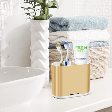 Тримач для зубної щітки електричної, органайзер для ванної кімнати, знімний, з отвором для стоку води, для сім'ї, дітей (Brushed Gold, Medium)