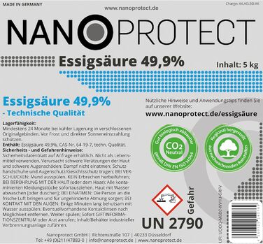 Оцтова кислота Nanoprotect 10 кг з розпилювачем, преміум очищувач і засіб від накипу для дому та саду, Німеччина
