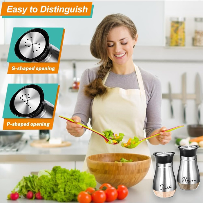 Набір для солі та перцю з нержавіючої сталі з скляною пляшечкою, дозатор спецій, аксесуари для кухні, дому, ресторану, обіднього столу (сріблястий)