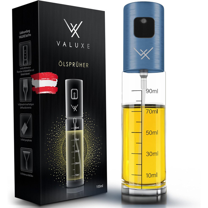 Розпилювач олії VALUXE® Оригінал - Преміум нержавіюча сталь та скло, точний дозатор для кухні, блакитний